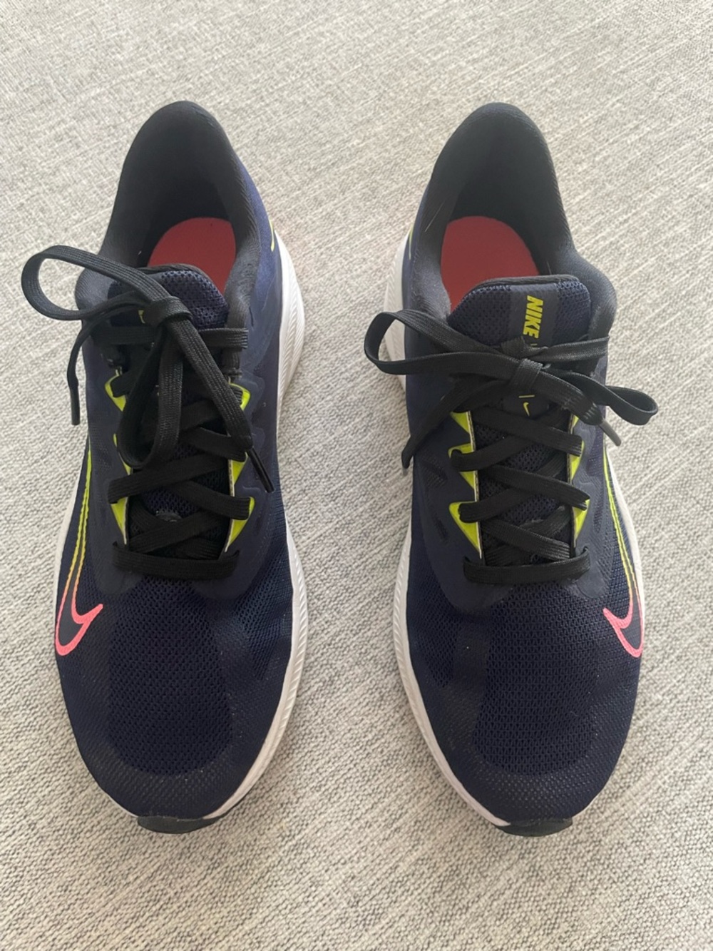 Nike Women's Navy Running Shoes with Pink and Lime Accents
